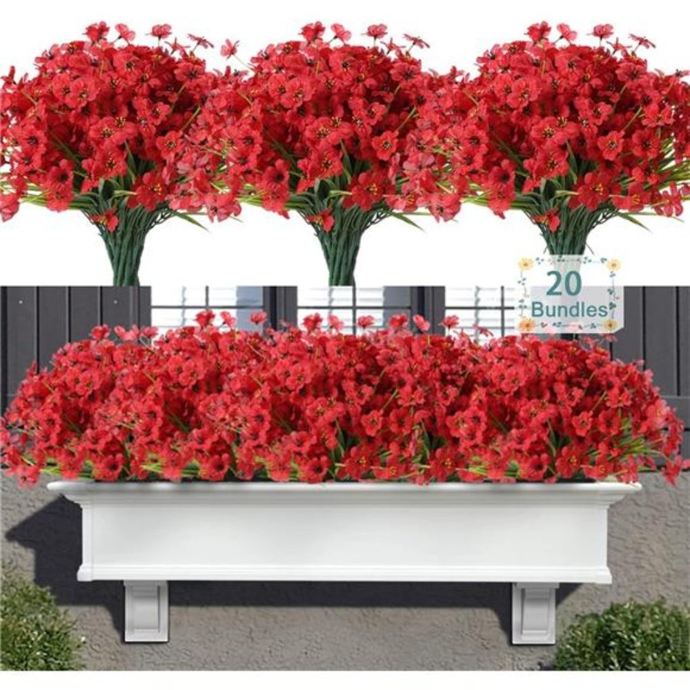 20Bundles Outdoor Artificial Flowers,UV Resistant Fake Flower with Plastic Plant